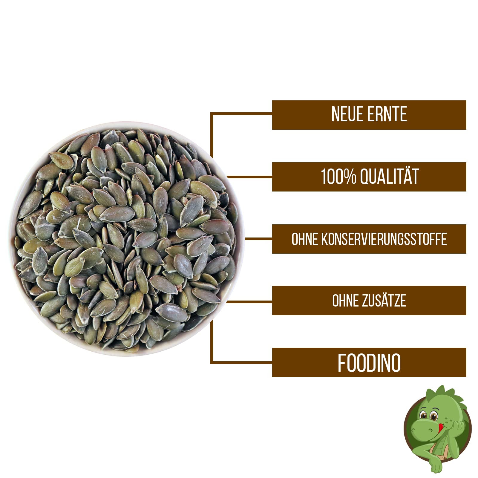 Kürbiskerne geschält grün unbehandelt ungesalzen naturbelassen ungeschwefelt Kürbis Kerne ohne Schale 100% Natural 500g 5kg wiederverschließbar Premium Qualität FOODINO (3,5kg im praktischen Eimer)