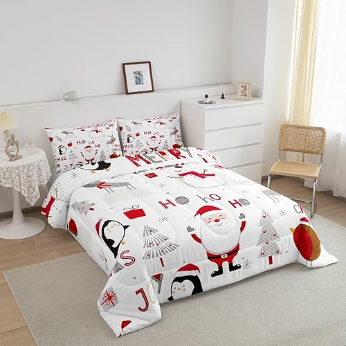Miniatura 2 de Erosebridal Juego de edredón de Papá Noel para niños y niñas, ropa de cama de Feliz Navidad, 2 piezas, feliz año nuevo, Navidad, juego de edredón