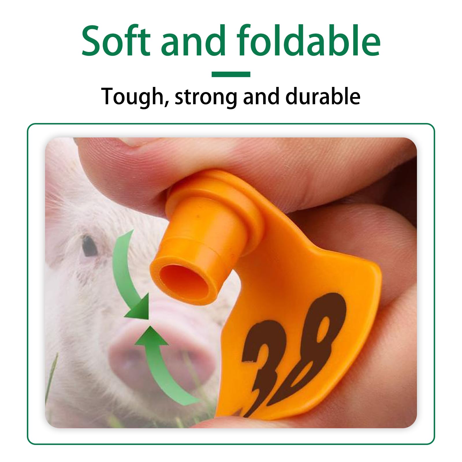 100 boucles auriculaires en TPU for bétail (48 mm x 40 mm) | Numérotées de 001 à 1000 | Étiquettes d'identification for chèvres, moutons, bovins et porcs | Jaune/vert/orange(Orange,301-400)