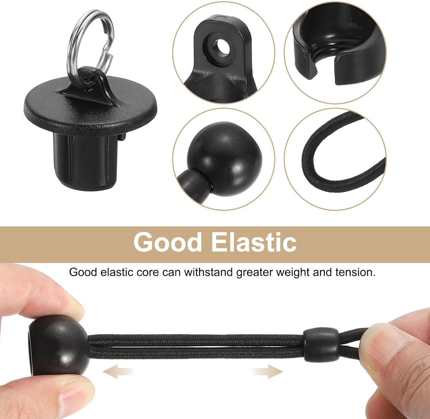 uxcell 4Set Bungee Kit, Universal Sun Shade Replacement Parts, Bungee Tie Downs, Bungee Receiver Brackets, Pull Ring End Cap for Exterior Outdoor/Indoor Roller Shade Blinds, Black