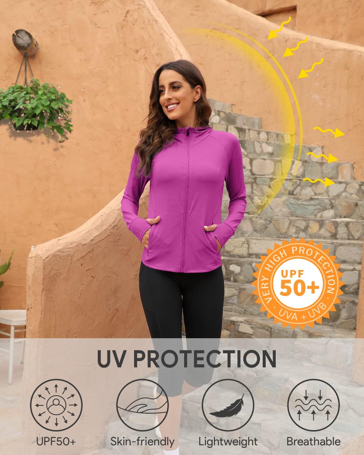 We1Fit Women's UPF 50+ Sun Protection Jacket Hoodie Sun Shirts Hiking Running Athletic Shirt - Image 6