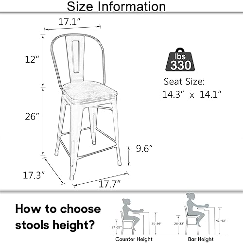 Miniatura 3 de Aklaus Juego de taburetes de bar de metal de 4,26 pulgadas, altura de mostrador, taburetes de bar con respaldo, taburetes de bar de granja con