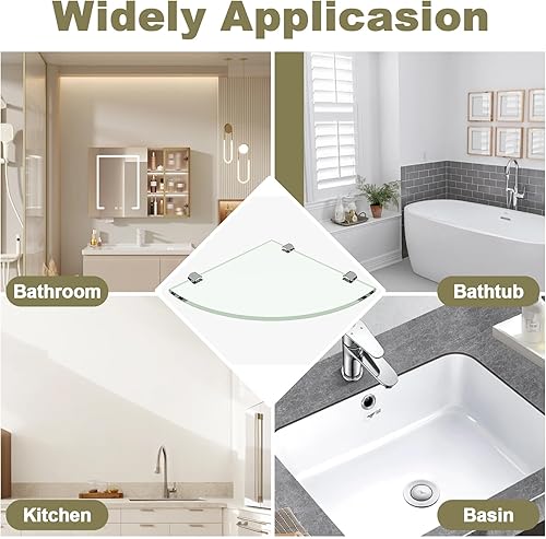 Miniatura 9 de Paquete de 2 estantes de ducha de esquina de vidrio, estante de pared para baño, vidrio templado de 516 pulgadas, organizador de ducha, soporte para