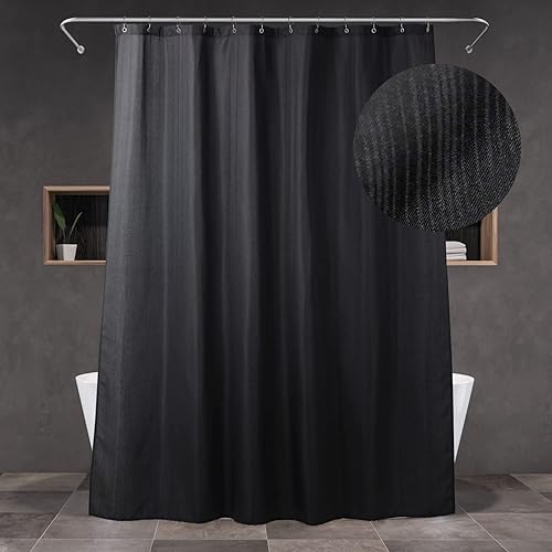 Cortina de ducha de tela negra para baño cortinas de ducha de tela lavable impermeables de estilo lino, lujo de hotel, textura a rayas, diseño