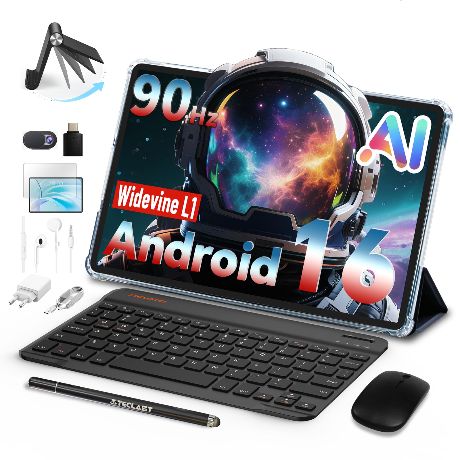 TECLAST P50T Tablet 11" Android 16, Tablet con Teclado, 8000mAh,128GB, GPS | Gemini AI, 90Hz Tablet con Ratón y Funda, 16GB RAM + 128GB ROM + TF 5TB, Octa-Core, Widevine L1, 5G WiFi, OTG