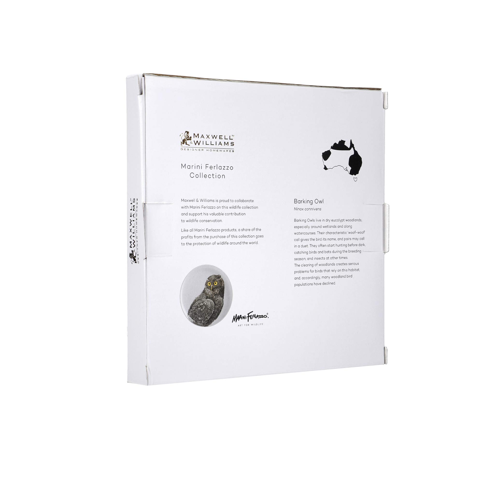 Maxwell & Williams Marini Ferlazzo Birds Piatto laterale decorativo con disegno di cacatua dal ciuffo sulfureo, in confezione regalo, in porcellana fine, bianco, 2 cm