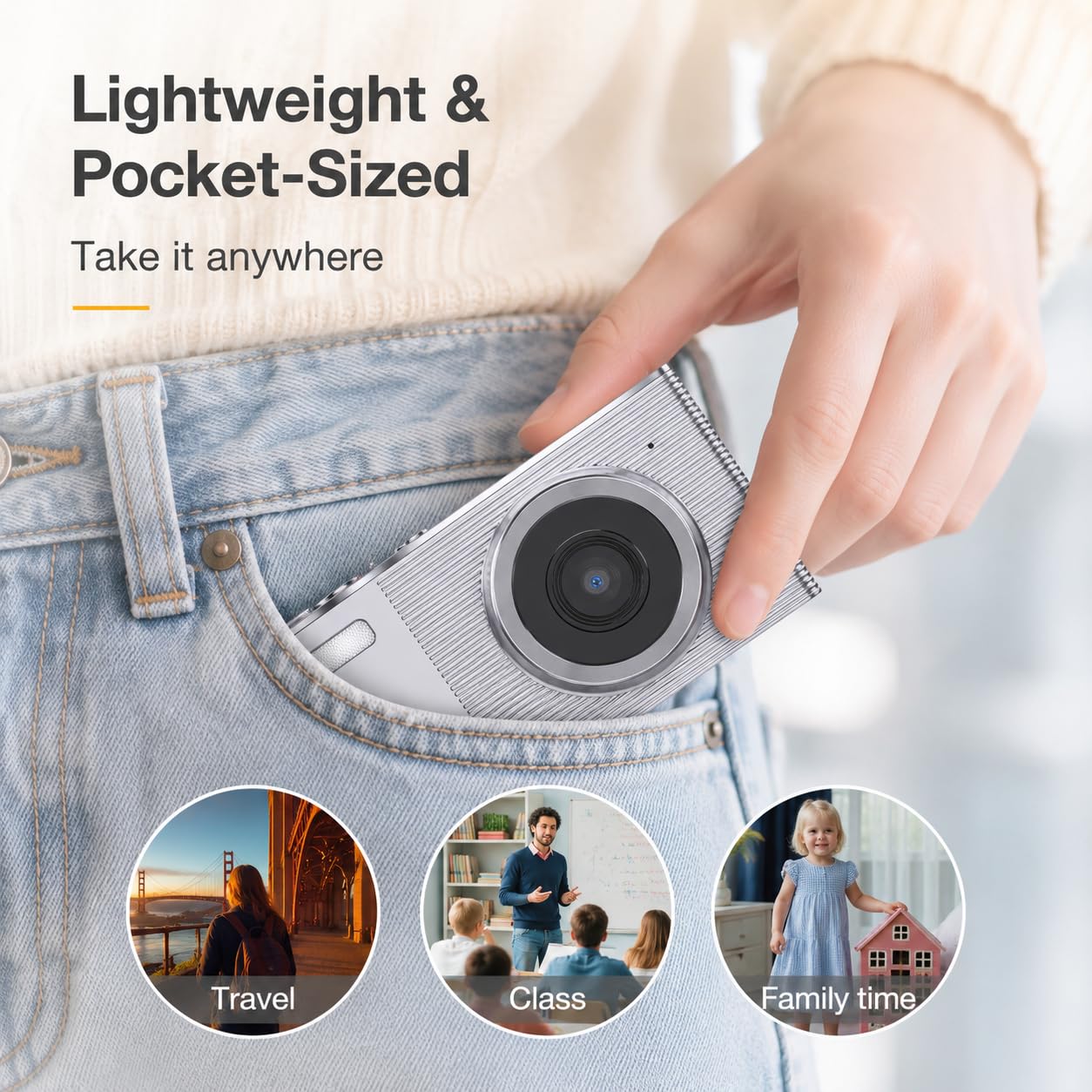 Fotocamera digitale per fotografia, fotocamera 4K 72MP Vlogging, autofocus Point and Shoot fotocamera digitale per adolescenti adulti principianti zoom 16x, scheda 32 GB, argento