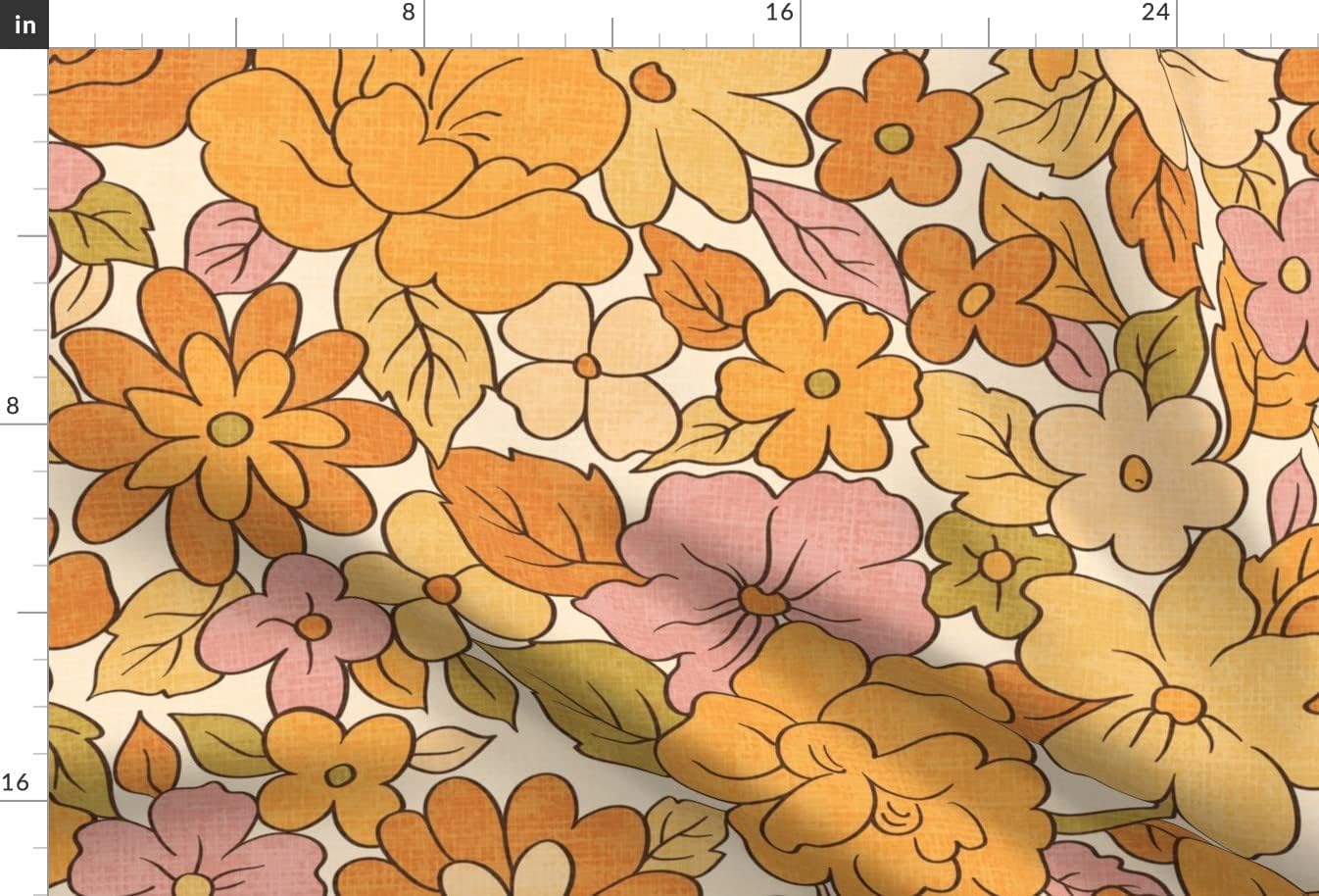 Spoonflower Fabric - 1970S Floral Flowers Vintage Nostalgia Seventies Hippie Boho Botanical Printed on Minky Fabric by The Yard - Sewing Baby Blankets Quilt Backing Plush