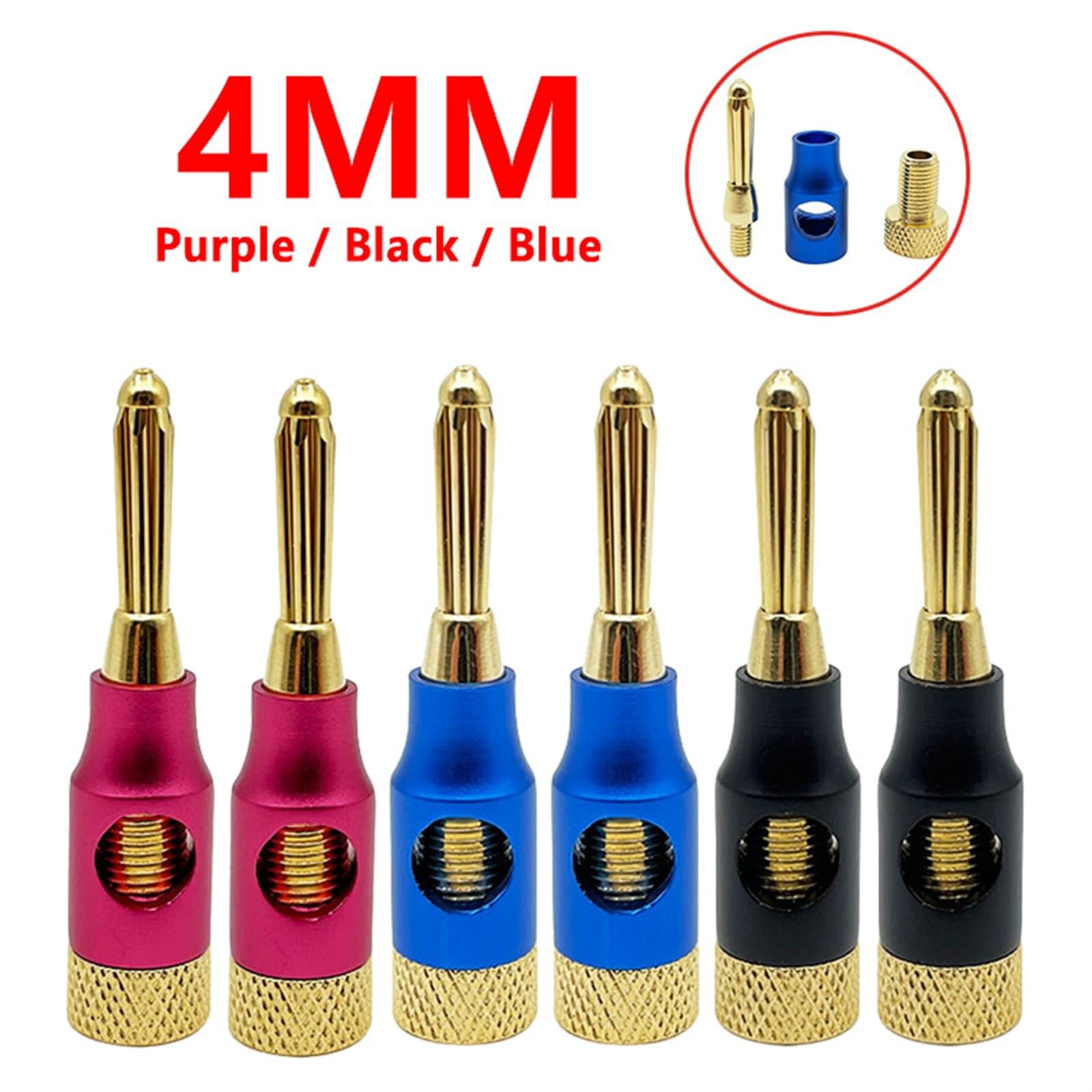 6 PZ 4mm Altoparlante Spine A Banana Connettore A Banana Rame 24K Placcato Oro 4mm Jack A Banana Partita Con 4mm Binding Post (Color : Black 6Pcs)