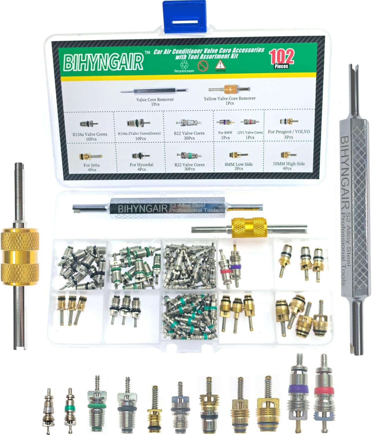 BIHYNGAIR 102PCS Car Air Conditioner Valve Core Assortment