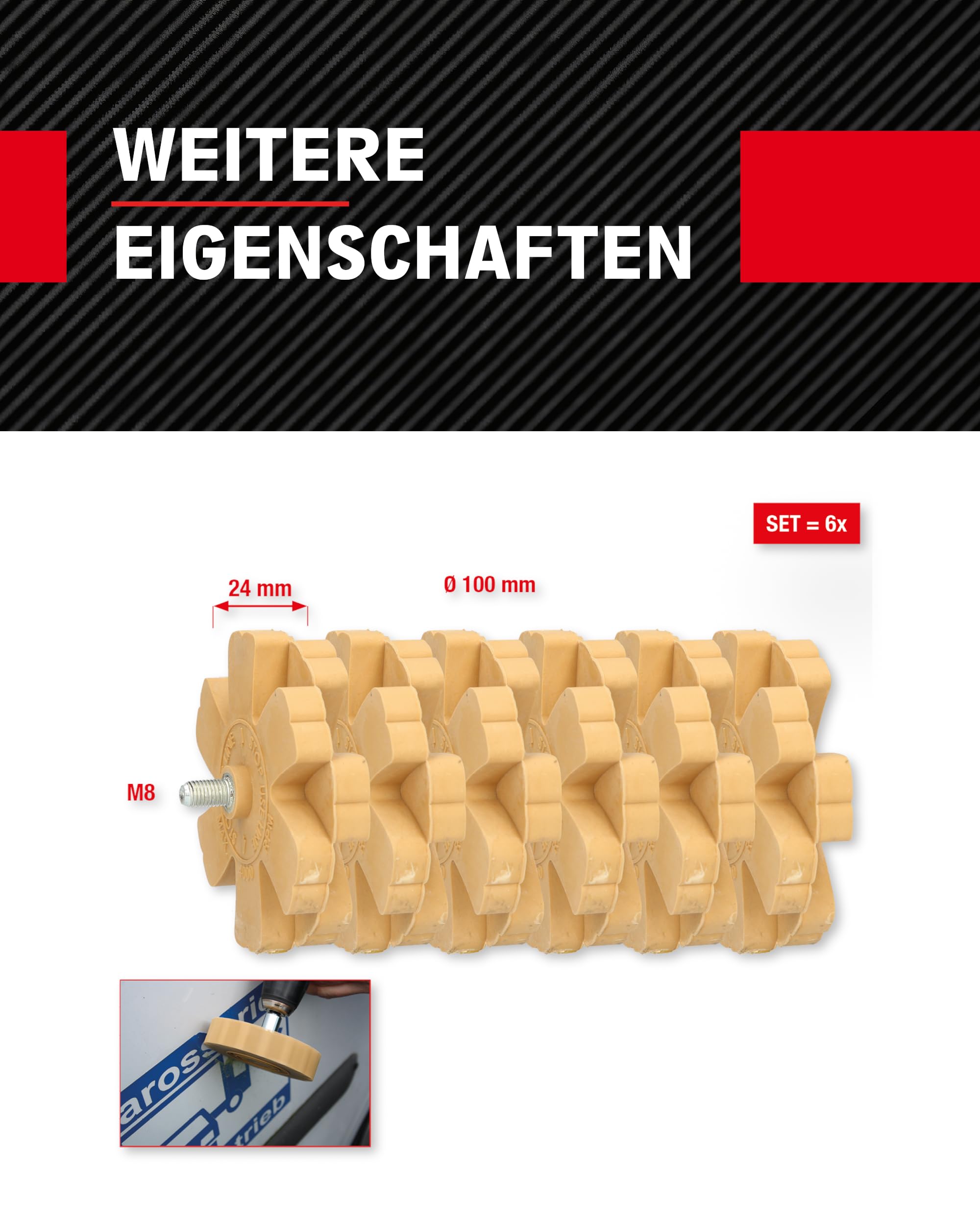 KS Tools Folienradierer mit Lamellen Ø 90 mm 515.1248 I 6er Pack I Klebereste Entferner für Akkuschrauber & Bohrmaschine I Löst Aufkleber-, Kleb- und Farbresten