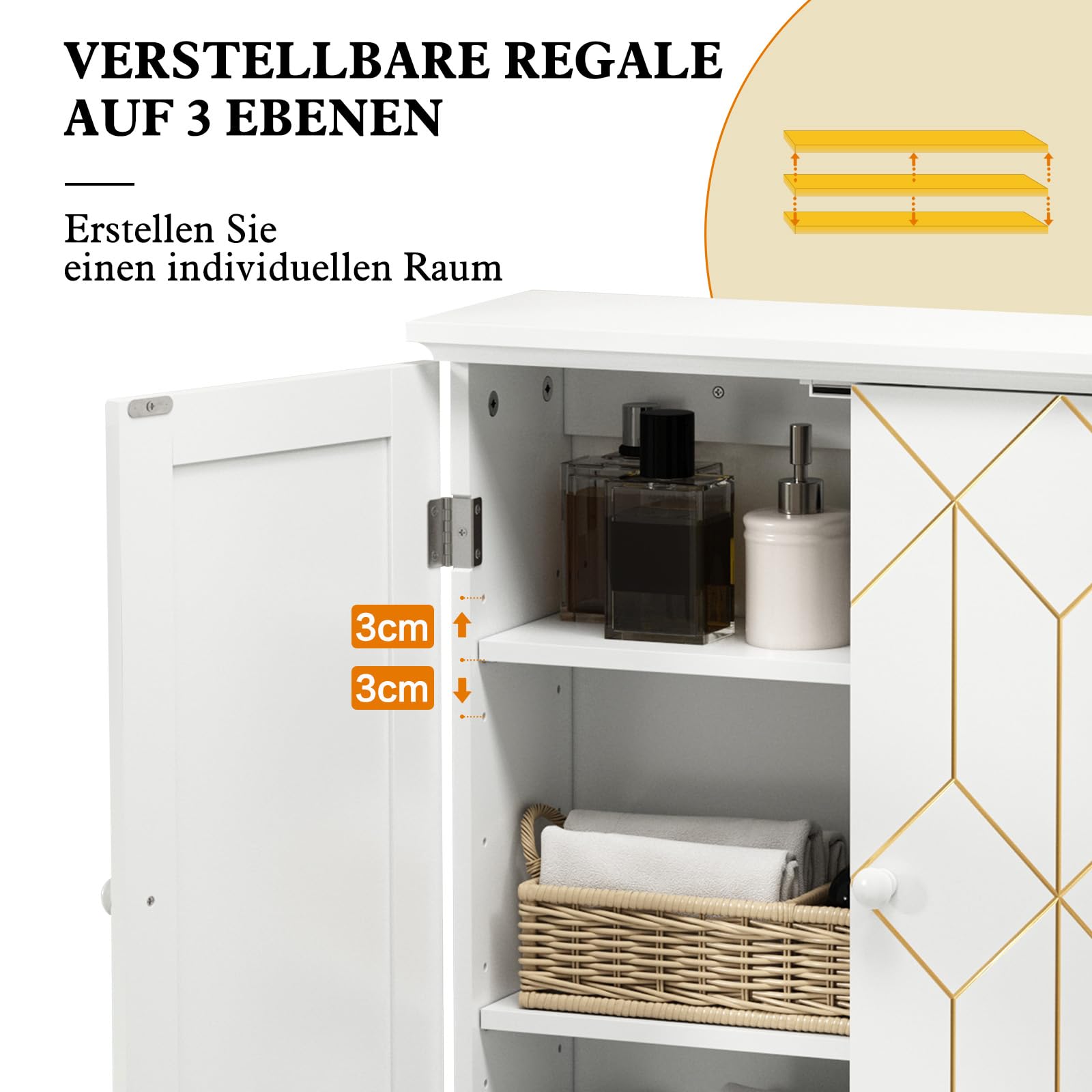 HOLTICO Armoire à pharmacie suspendue - Armoire murale de salle de bain - Armoire murale avec étagère réglable - Blanc - Armoire autonome pour cuisine, salle de bain, chambre à coucher
