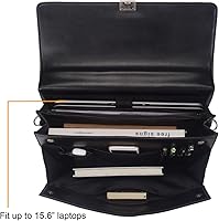 Vista 3 de Mens Leather Briefcases Office Attorney Student Attache Case Messenger Bag wPadded Compartment,Black