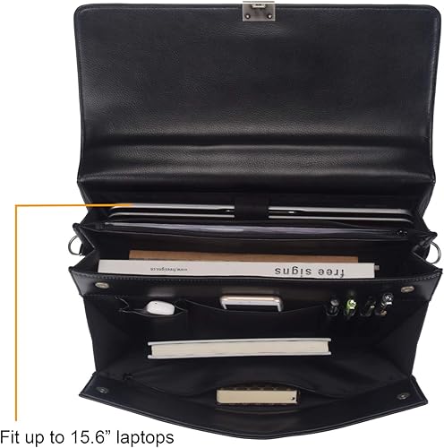 Miniatura 3 de Mens Leather Briefcases Office Attorney Student Attache Case Messenger Bag wPadded Compartment,Black