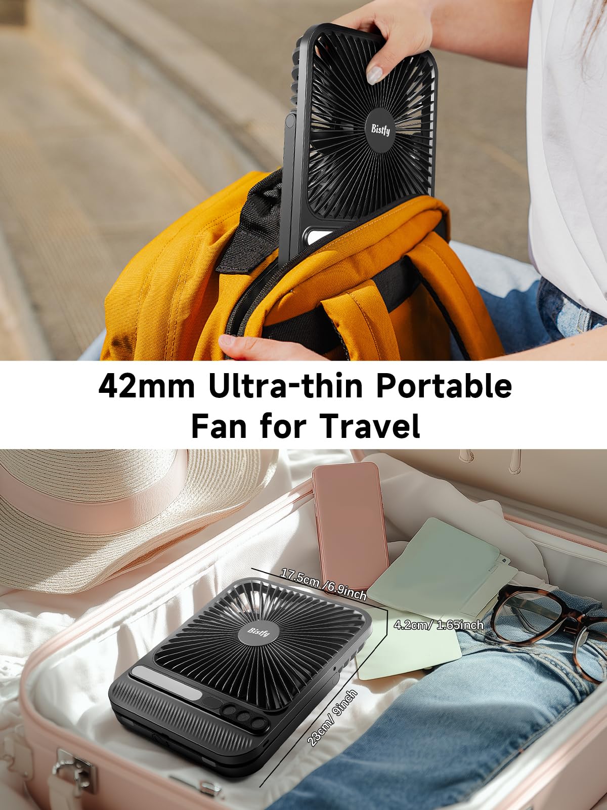 10000mAh Camping Ventilator Tragbarer Ultradünn Tischventilator mit Lampe, Max.28Std. Laufzeit, Leise, Timer, Display, Haken, Akku Ventilator für Camping Reisen Outdoor Büro Schlafzimmer