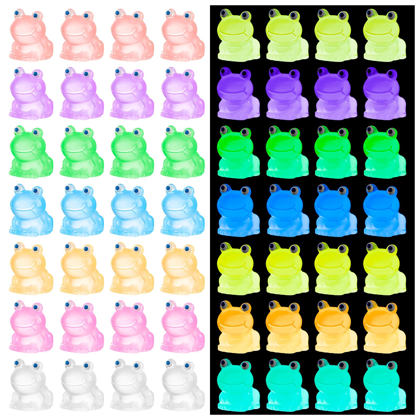 HFAYDZSW 154Pcs Luminous Mini Resin Frogs, Miniature Frog Figurines, Glow in The Dark Tiny Frog Ornament for Garden Landscape Aquarium Dollhouse