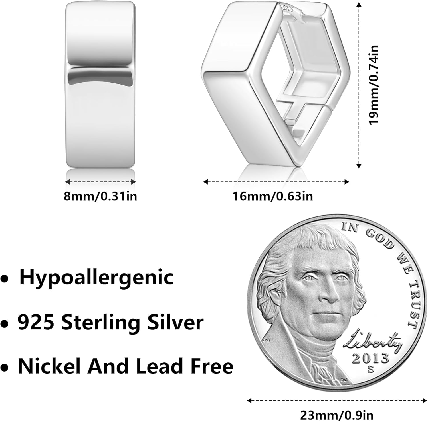 925 Sterling Silver 14k Gold Plated Chunky Huggie Hoop Earrings for Women - Small Square Hoops, Cute Thick Earrings, Trendy Jewelry Gifts - Image 6