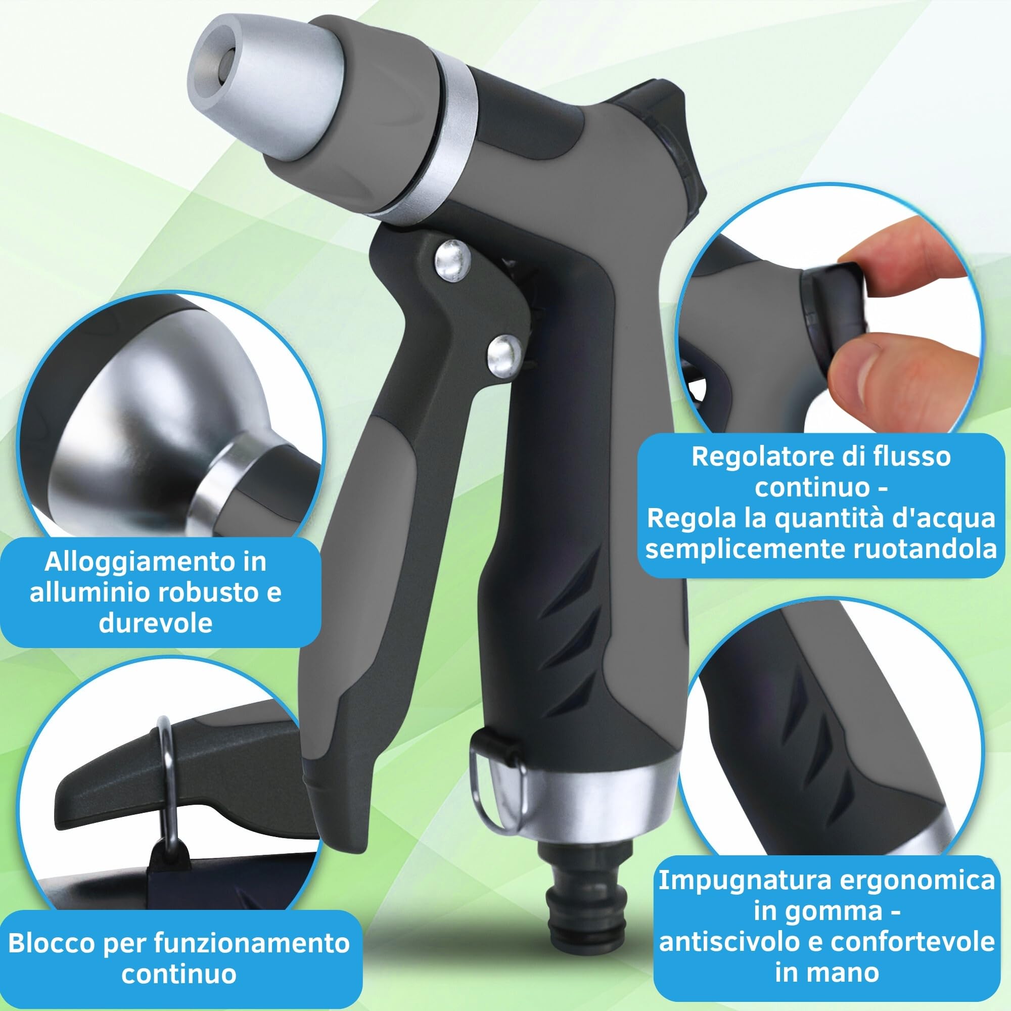 YourCasa Doccetta da giardino in alluminio – Spruzzatore da giardino regolabile – Spruzzatore da giardino – Spruzzatore da giardino – Spruzzatore d'acqua ugello per la pulizia (antracite