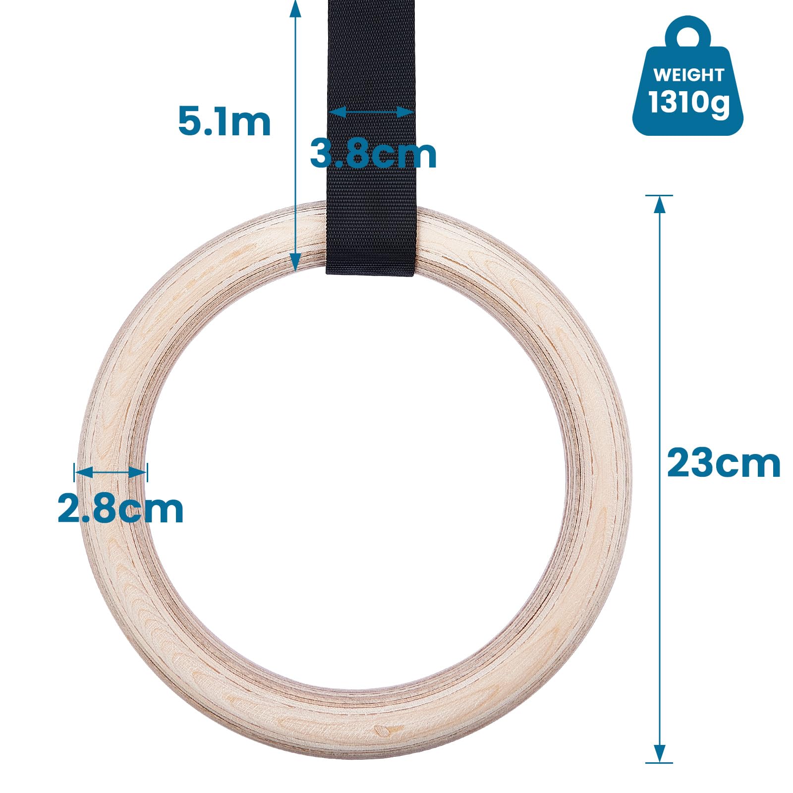 Anelli da Ginnastica in Legno, Anelli Calisthenics,Anelli Palestra con Cinghie e Borsa,Anelli da Ginnastica Legno,Allenamento per Palestra di Casa & Fitness,Spessore 28 mm, Cinghie Regolabili