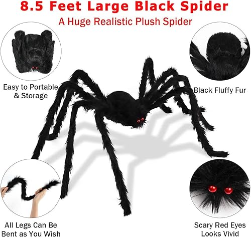 Miniatura 3 de Aitey Araña gigante de 8.5 pies, decoración de Halloween al aire libre, araña falsa aterradora para patio, casa, suministros de fiesta, decoración