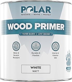 Polar Wood Primer - 33 Fl Oz - Matte White Finish - Water-Based Primer Paint for Interior & Exterior Wood Surfaces & Painted Surfaces - Strong Weather-Resistant Adhesion - Roller & Brush-On