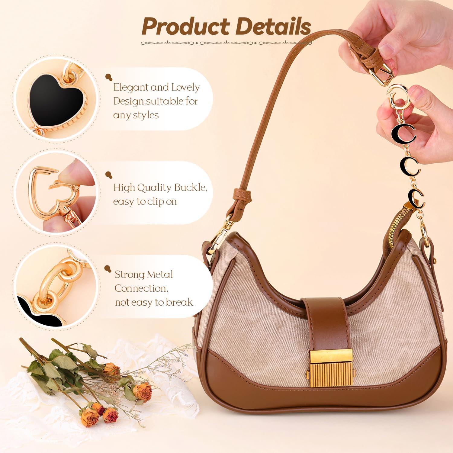 4Pcs Bag Extender Chain (Multishapes and Pearl) Purse Extender Chain Bag Strap Extender for Handbags Crossbag Shoulder Bags, Metal Gold Chains Replacement Black Purse Bag Chains Accessories - Image 3