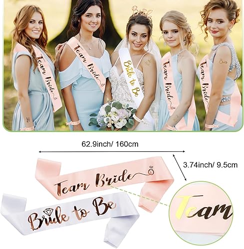 Miniatura 4 de Team Bride Decorative Sash Set, Bride to Be Bridal White Sash,Rose Gold Team Bride Sash,Veil,Bridal Team Bride Bracelets,Tiara,Tattoo for