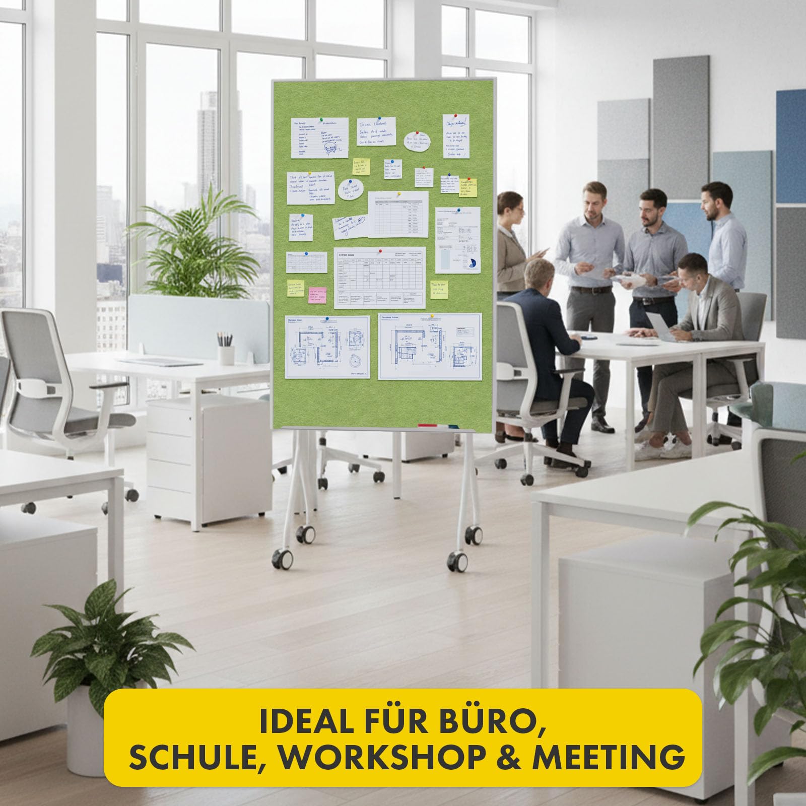 OfficeMarshal Moderationwand Doppelseitig 80 x 120 cm Präsentationstafel mit feststellbaren Rollen - Filztafel Pinnwand - Stabiler Metallrahmen - Giant (Grün)