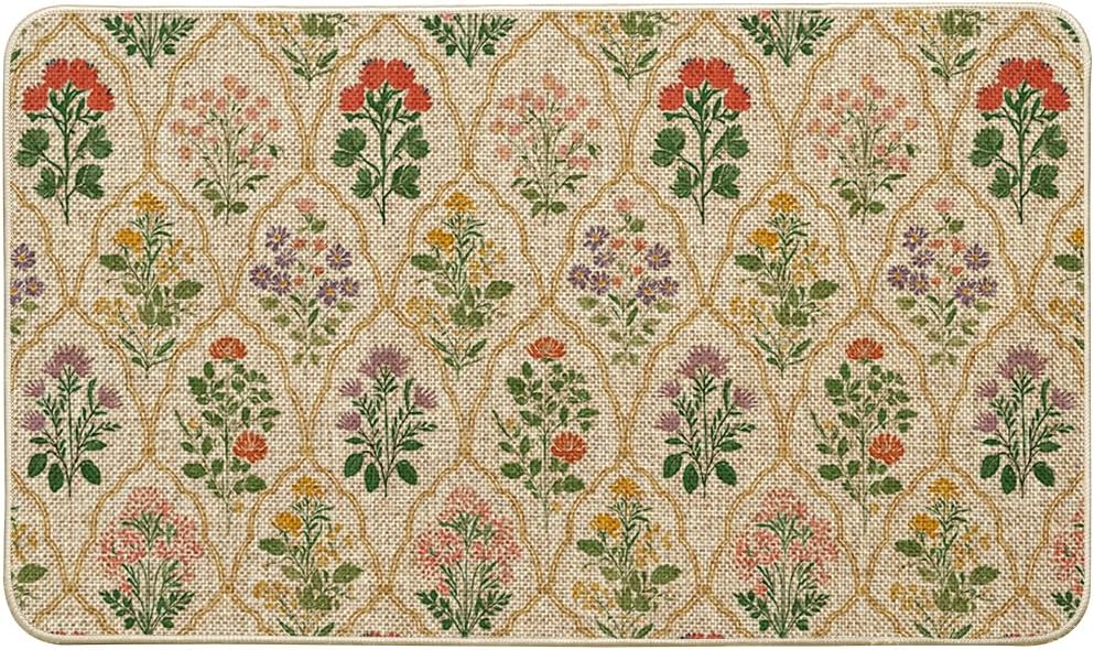 Artoid Mode Diamond Pattern Wild Flowers Spring Doormat,Home Decor Door Mat Low-Profile Switch Rug Floor Mat for Indoor Outdoor 17x29 Inch
