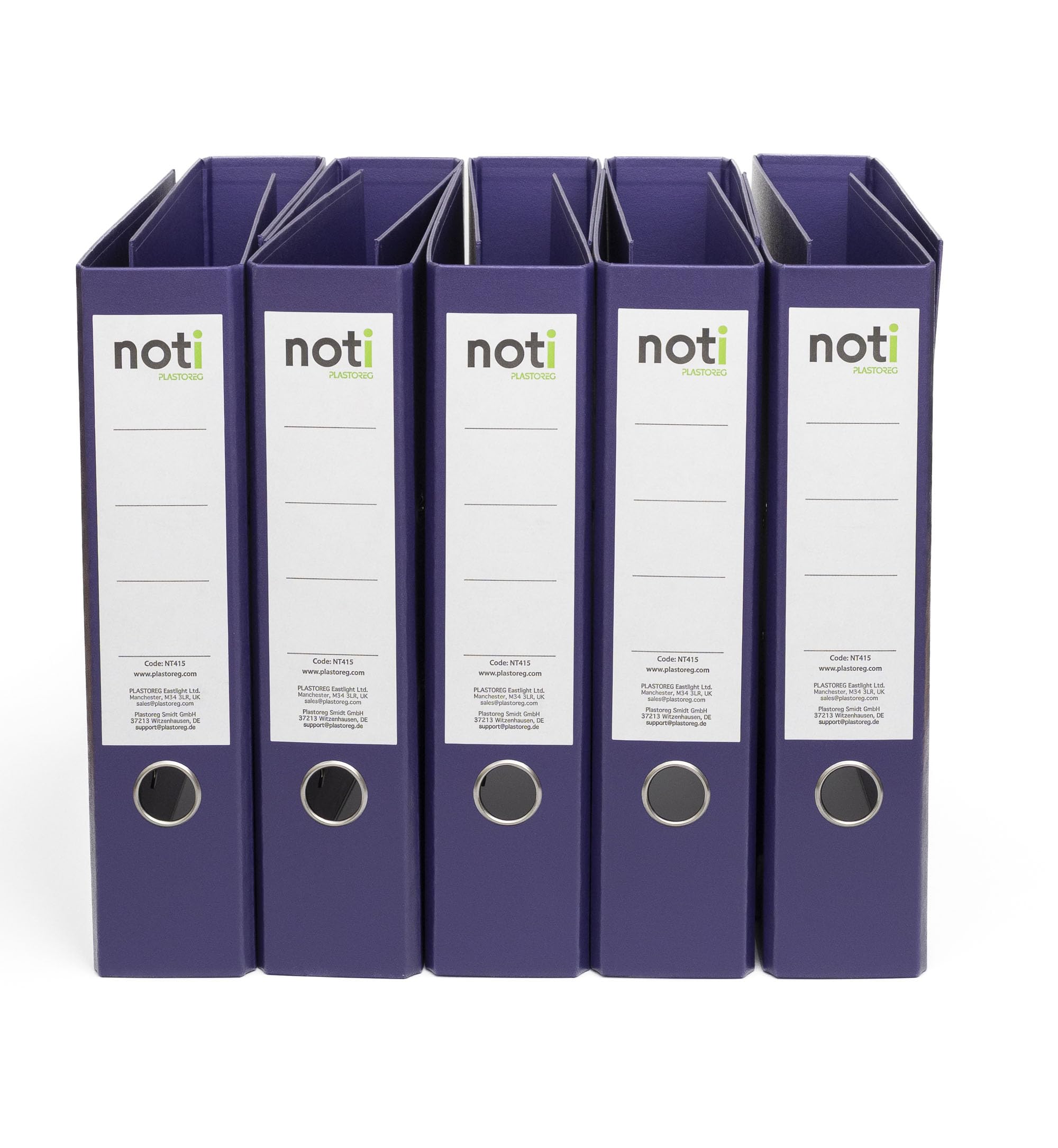 Noti A4 Lever Arch Files Pack of 10 – Purple 70mm Spine Lever Arch File Folder, 2 Ring A4 Lever Arch Folder with Spine Label, Recycled Board Office Filing Organiser