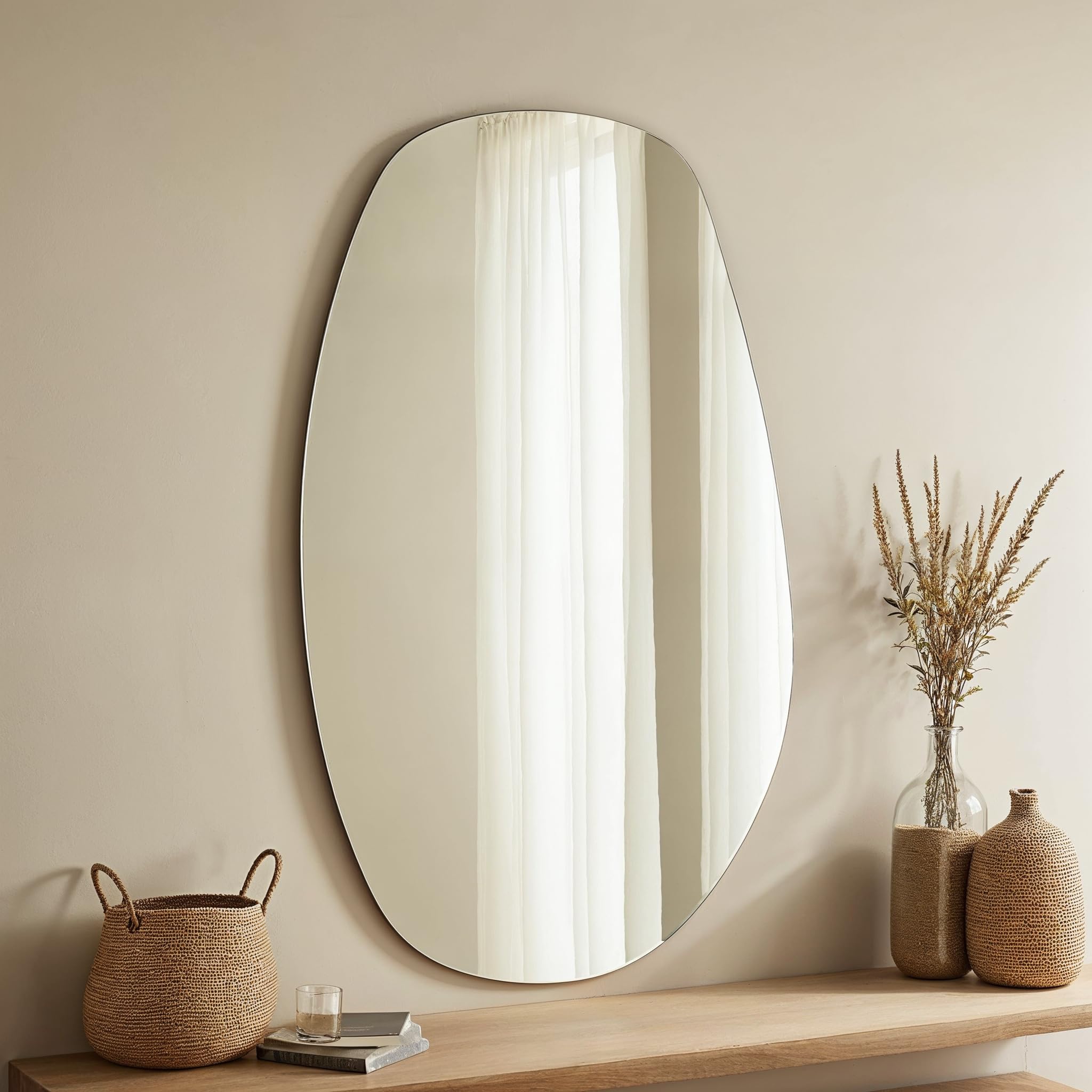 VIDISpecchio Elegante da Parete Asimmetrico | Decorativo Ovale 95 x 55 cm | Design Asimmetrico da Appendere | Specchio Moderno da Parete