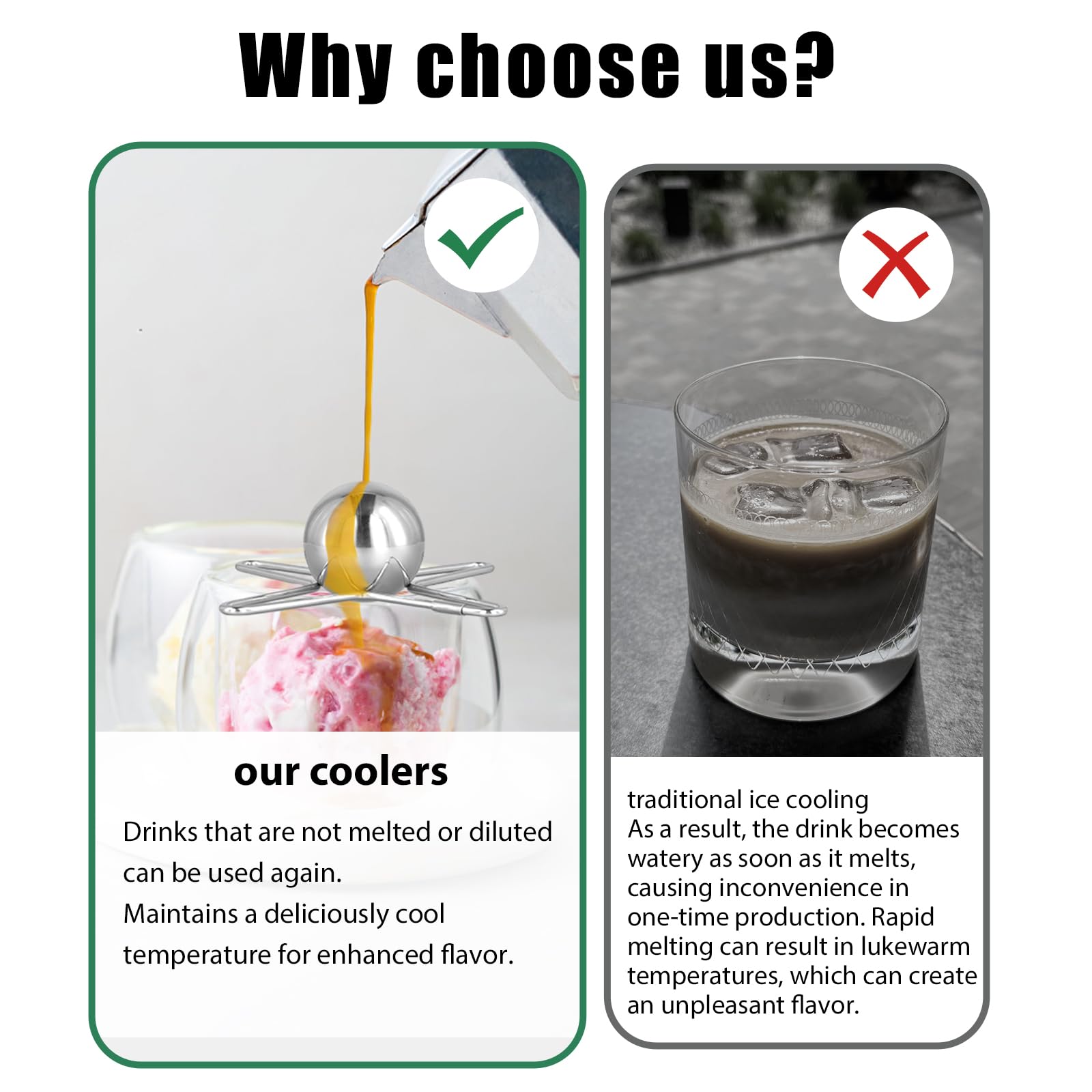 PEUTIER Kaffeekühlkugel, 4 cm Edelstahl Espressokugel Wiederverwendbare Kaffee Gefrierkugel Entfesseln Sie Originelle Aromen Kaffeekühlwerkzeug für Kaffee Bourbon Cocktails