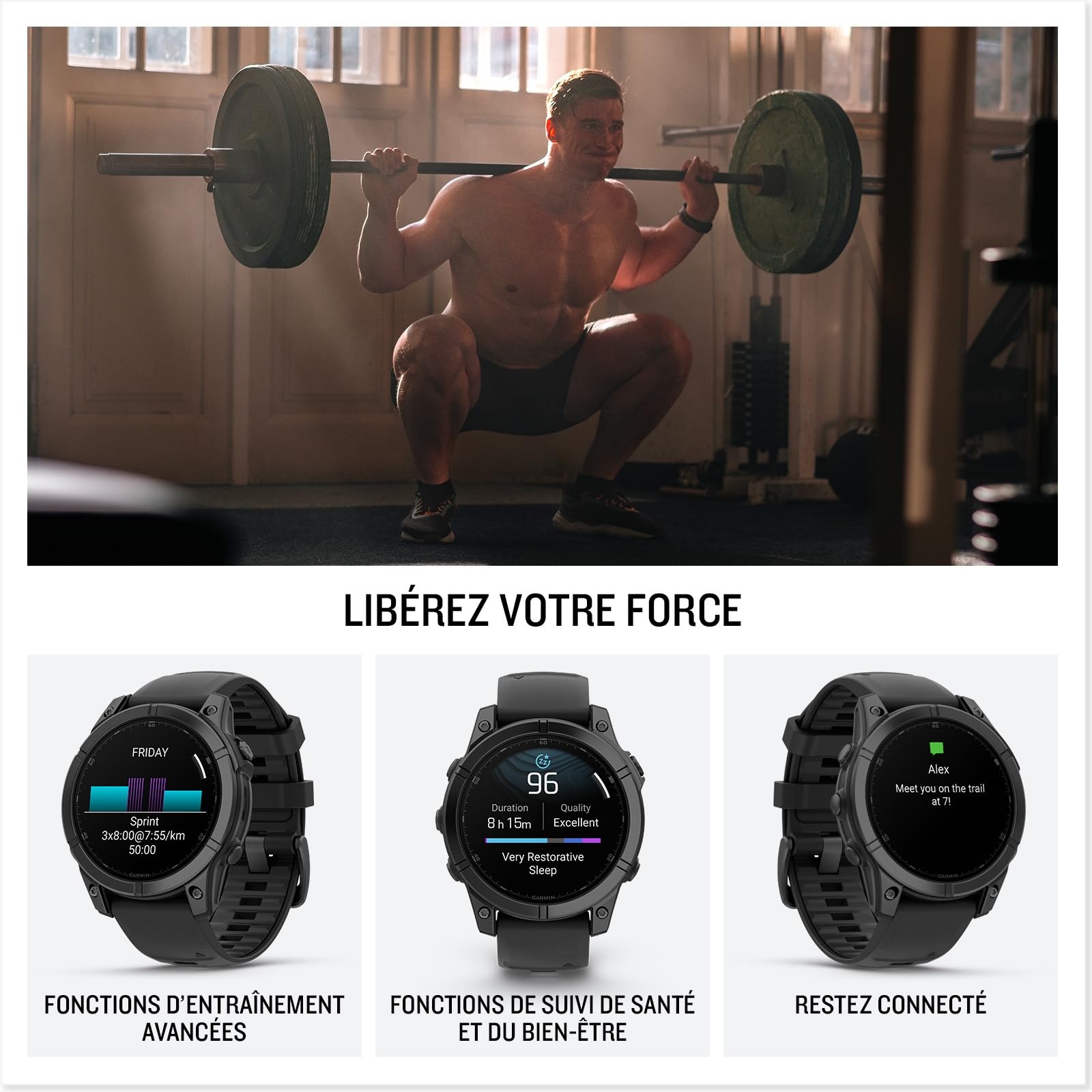 Garmin fēnix® E - Montre GPS Multisports AMOLED – Acier Gray avec Bracelet Noir