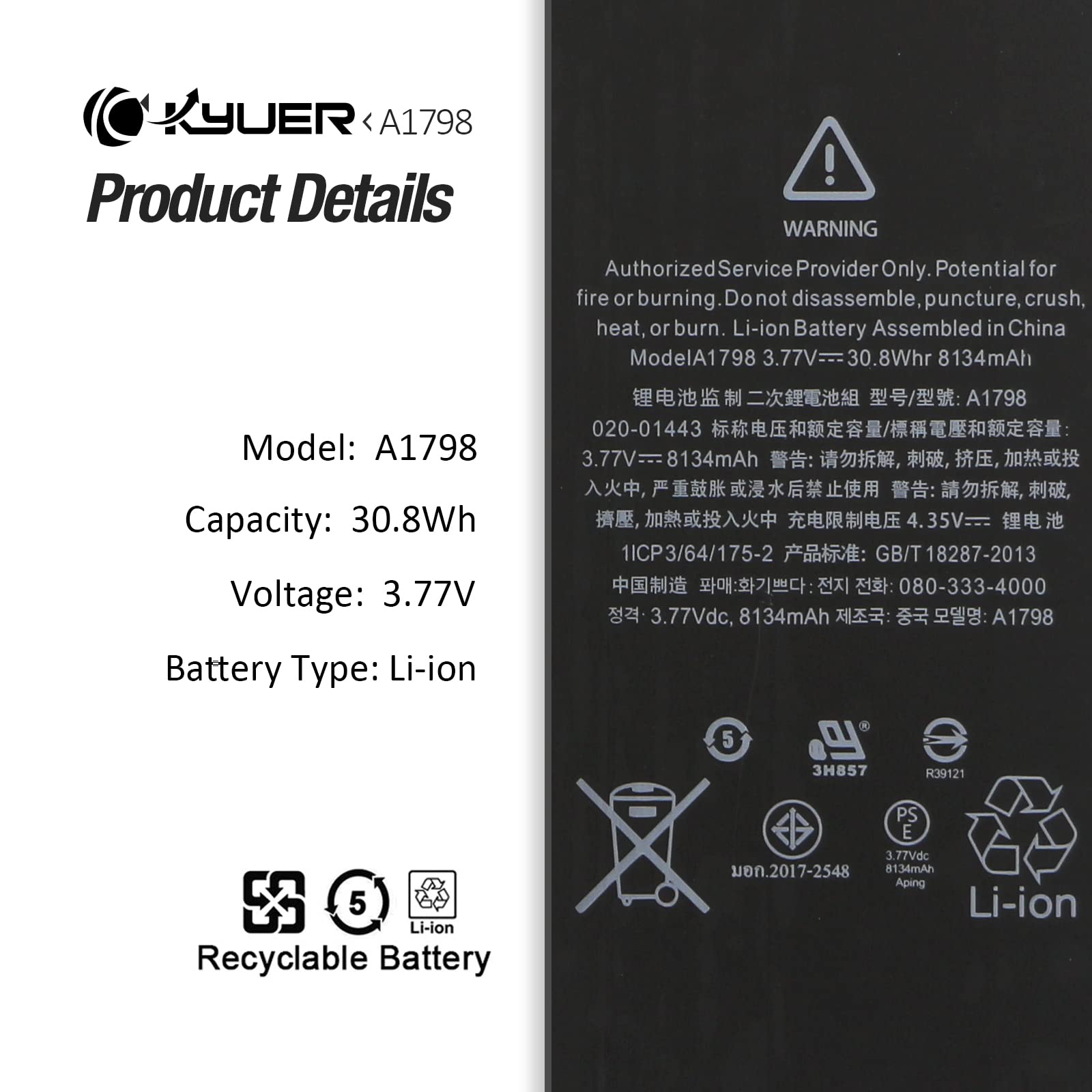 A1798 Tablet Batterie pour iPad Pro 10.5 A1701 A1709 A1852 EMC
