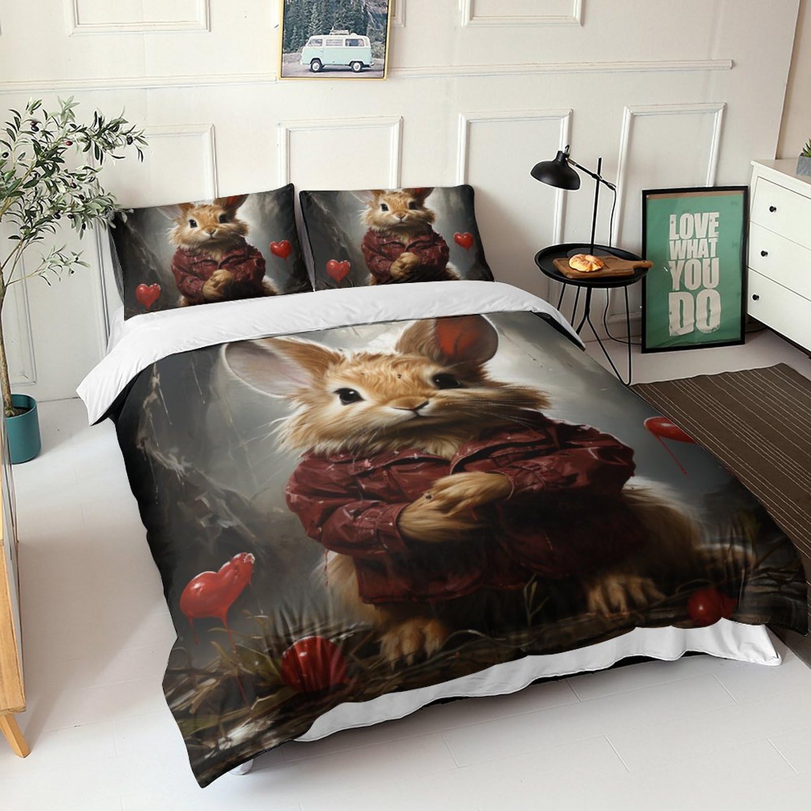 Parure de lit 3D animaux mignons en microfibre avec taies d'oreiller pour lit enfant et adulte