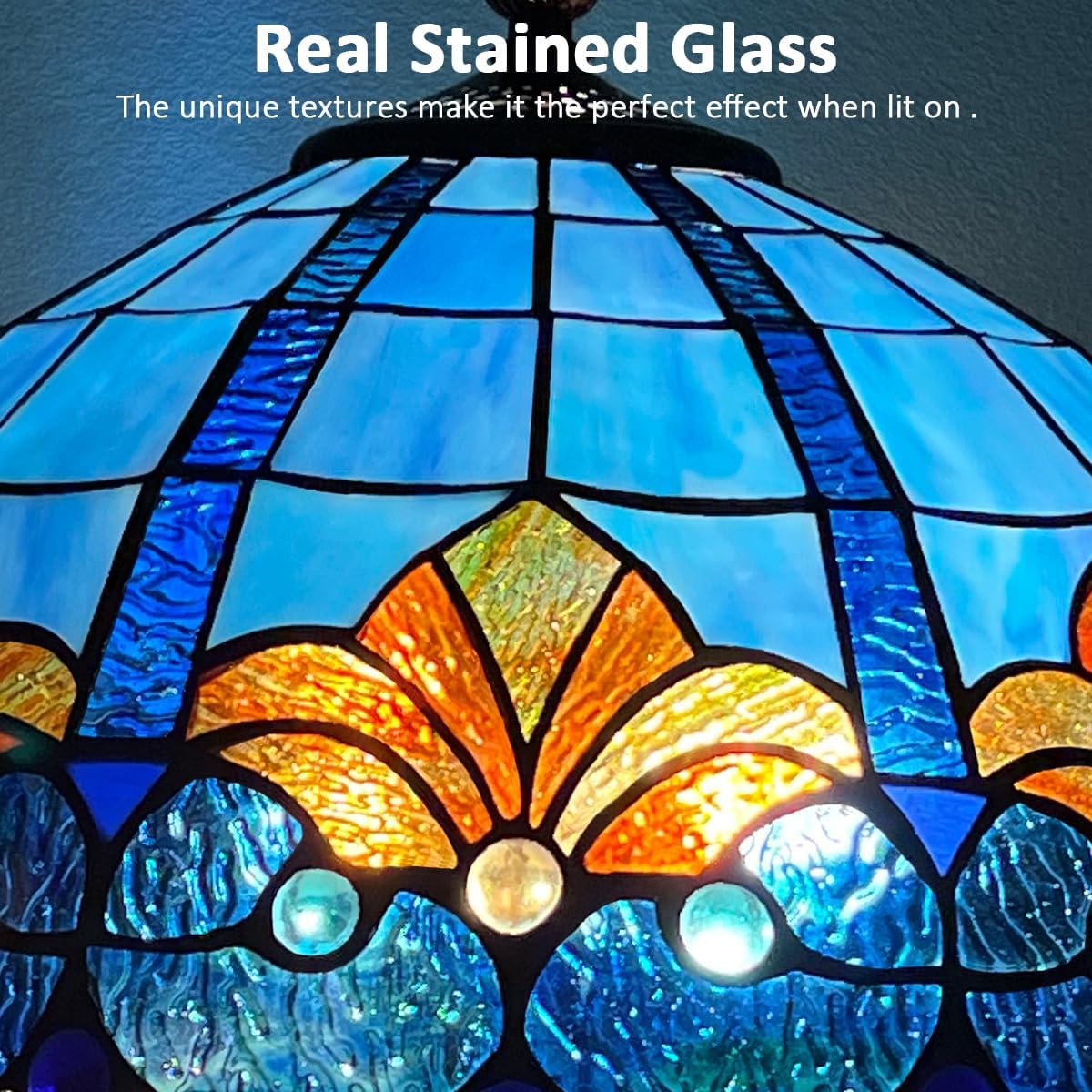 Tiffany Floor Lamp with Handcrafted Stained Glass Shade,Antique Style Tall Standing Double Pole Light for Living Room,Bedroom,Office,Decorative Lighting W16 xH62