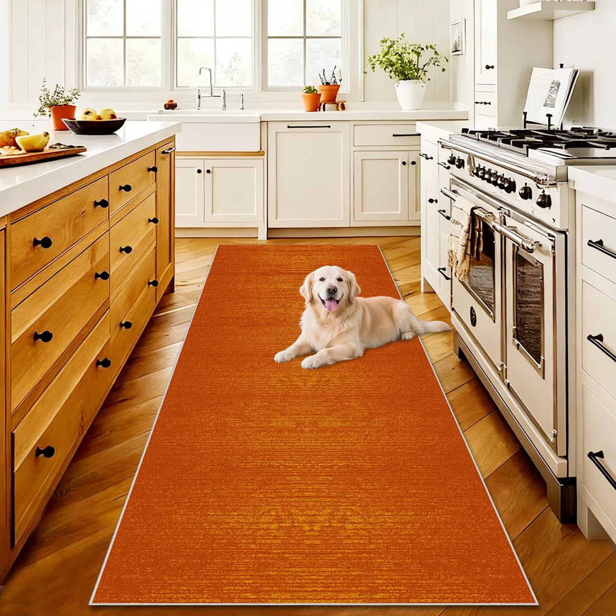 Tappeto Runner Per Corridoio 60x180 Cm Arancione, Lavabile In Lavatrice Con Retro Antiscivolo – Geanup