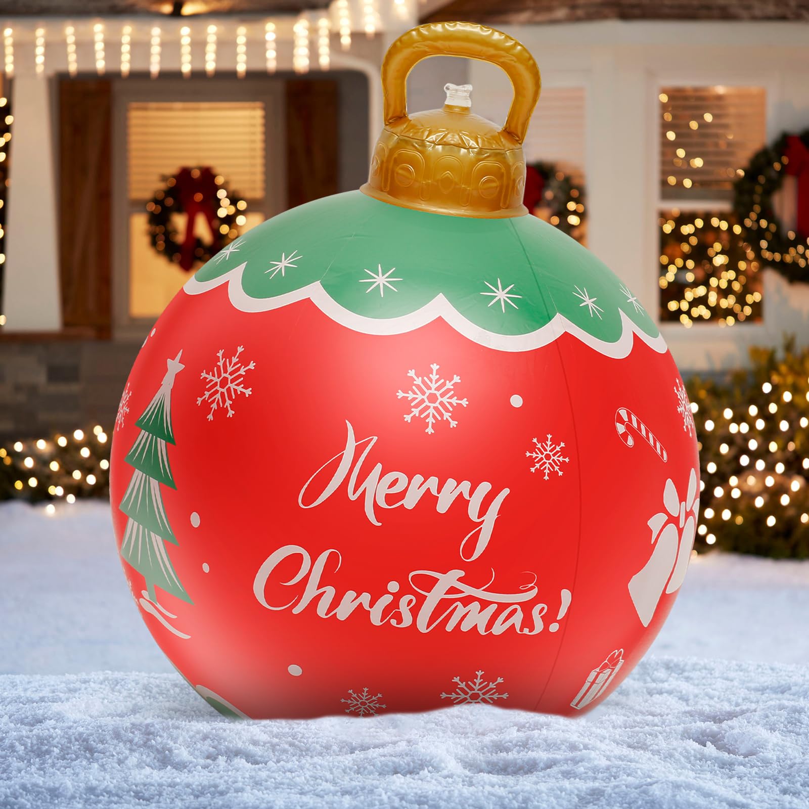 Inflatable Christmas Ball 23 Inch Large Outdoor Christmas PVC Inflatable Ball Giant Blow up Ball Decorations Reusable Santa Snowman Inflatables Ball Decorations for Xmas Yard Garden Patio