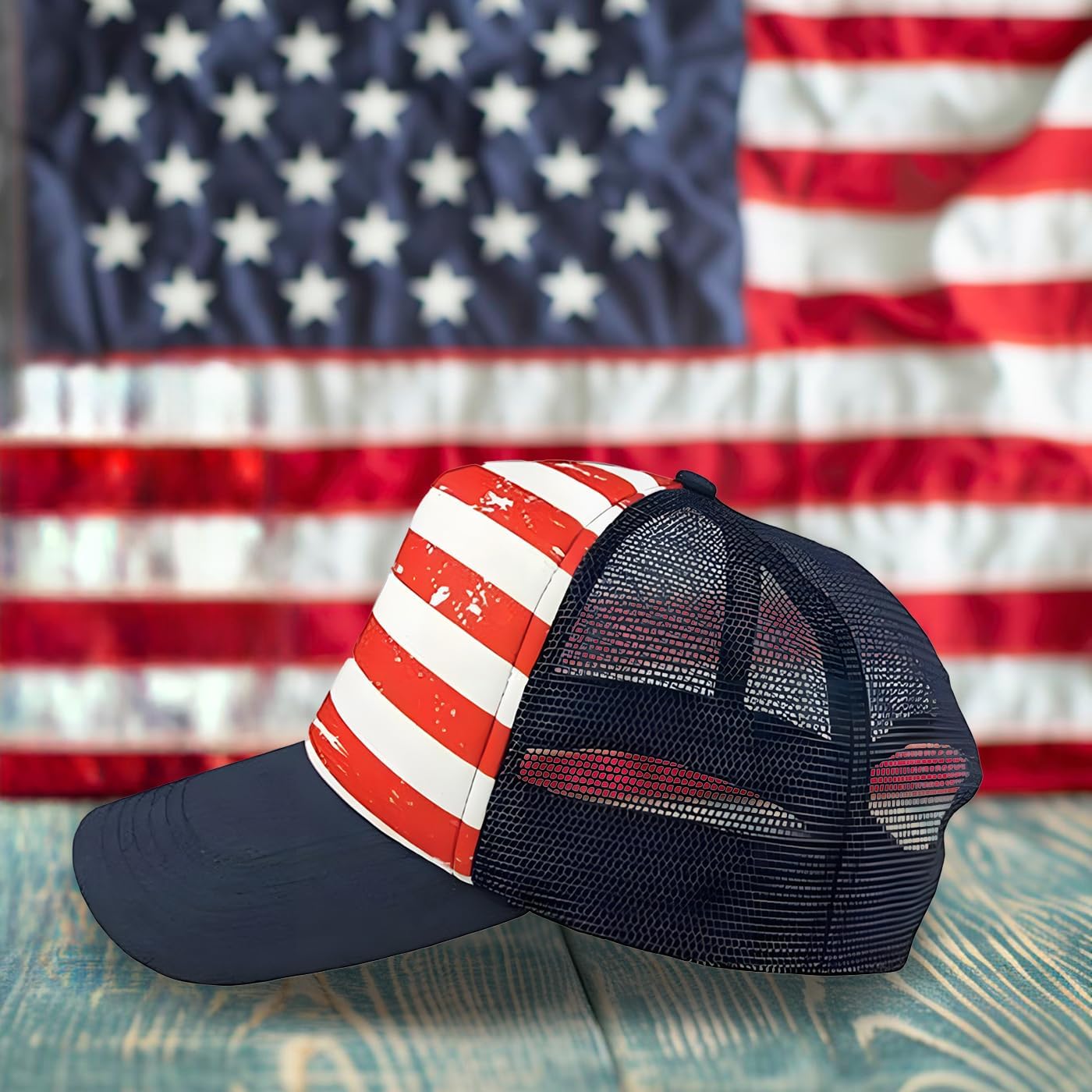Veracco American Flag Trucker Hat Cap Mesh Back with Adjustable Snapback Strap 4th of July USA Trucker Cap - Image 8