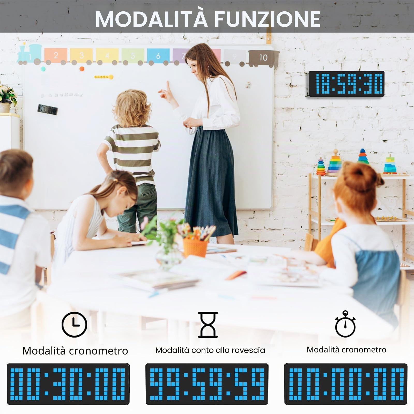 Timer Palestra, Orologio Palestra Digitale da 13,2" LED Orologio da Parete Digitale Grande con Conto alla Rovescia/Cronometro per Allenamento per Uso Interno ed Esterno Casa Esercizi Sportivi (Blu)
