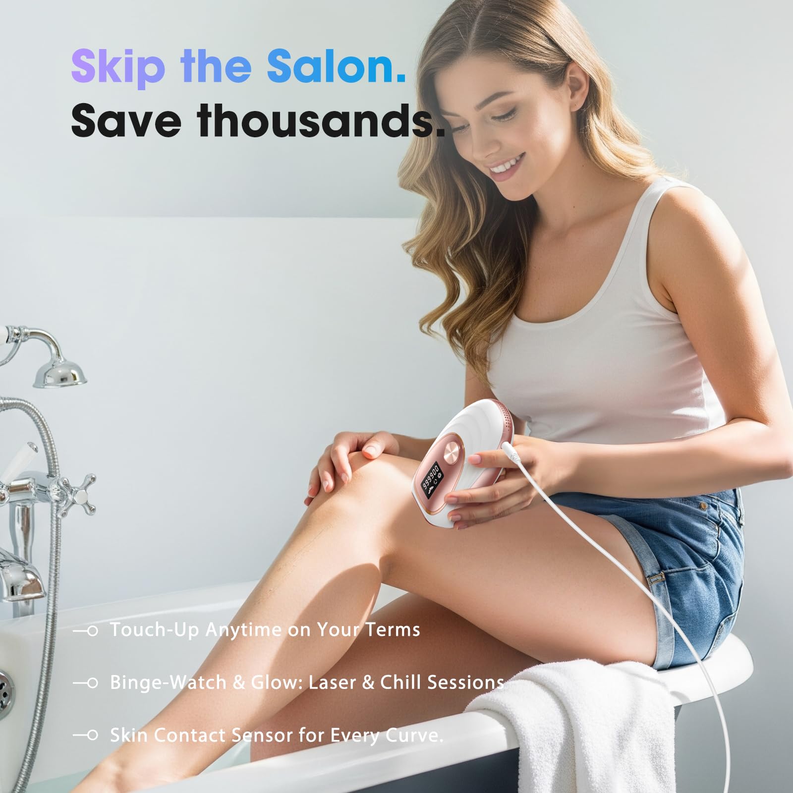 Laser Hair Removal Device, at-Home IPL Hair Removal for Women & Men - Safe 45°F Ice-Cooling Contact for Painless & Long-Lasting Results, 86% Hair Reduction in 3 Weeks for Full Body, Gold/White