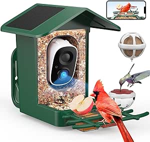 PeckCam® Bird Feeder with Camera Solar Powered, AI Identify & Auto Capture, 2K HD Live Video Smart Bird Feeder Camera Instant Notifications in Backyard, Gift for Bird Lovers asin的图片