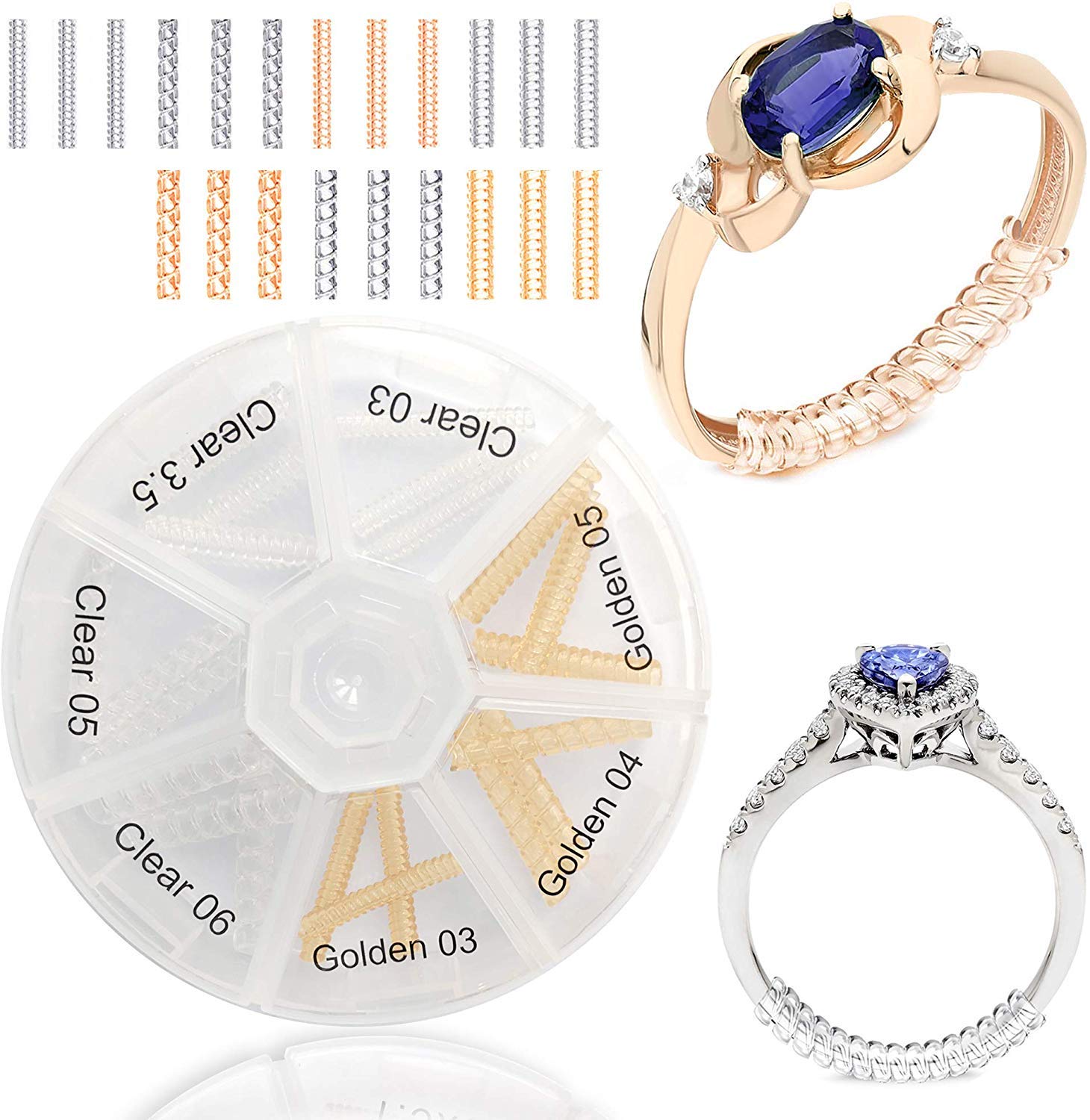 OntaRyon Régleurs de taille de bague - Réducteurs de bijoux - Pince Resizer Invisible Guard - Ajusteur Paquet de 21, 7 Styles -