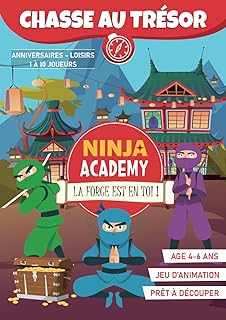 Chasse au Trésor des Ninjas : Ninja Academy ( 4 à 6 ans) | Livre-jeu pour une fête d'anniversaire ou des loisirs en famille | Clé en Main: Livre Prêt à Découper de Jeu de Chasse au Trésor Enfant