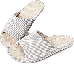 YAKIDA Indoor Slippers, Summer, Men's, Women's, Natural Cotton Linen Fabric, Room Shoes, Front Opening, Indoor Shoes, Non-slip, Light Noise, Lightweight, Breathable, Sweat Absorbent, Solid, Japanese