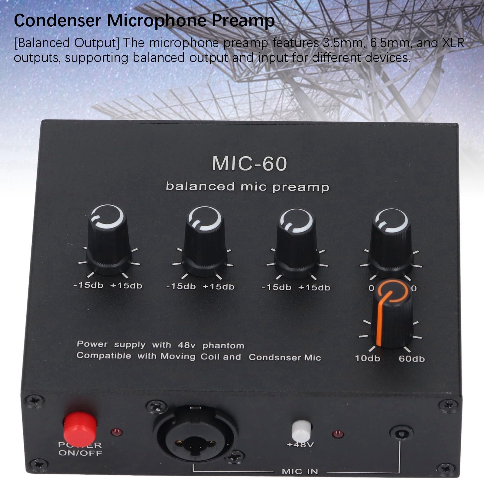 Keenso Amplificatore di Potenza Sonora Portatile con Alimentatore Integrato da 48 V per Musicisti e Impostazioni di Trasmissione, Design Robusto in Metallo