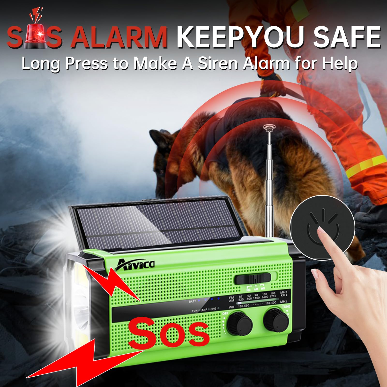 Radio de manivela de emergencia de 5000 mAh/18500 mWh con 2 paneles solares, radio meteorológica portátil AM FM NOAA, radio con batería recargable, cargador USB, SOS, linterna, lámpara de lectura para