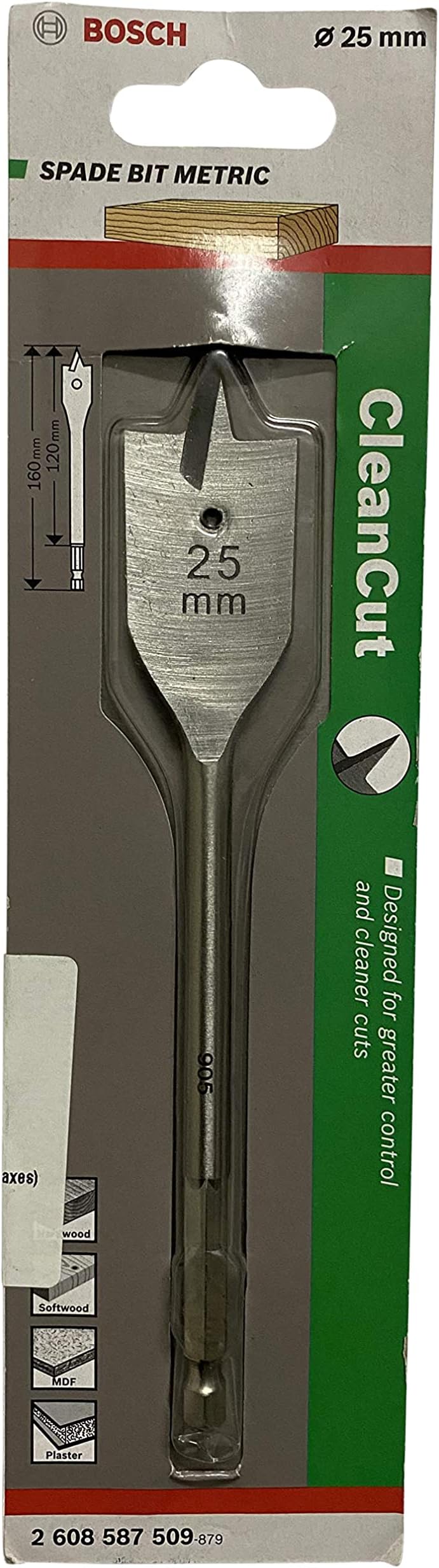 Bosch Professional Wood Spade Bits Clean Cut Range With Diameter 25mm & Total Length 160mm, Pack Of 1