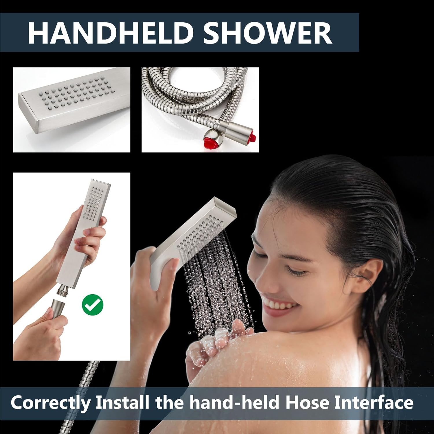 Aolemi Ceiling Mount Shower System Rainfall Shower Head Set with Handheld Spray High-Pressure Luxury Shower Faucet Combo, Brushed Nickel, 10 and 6 Inch Dual Shower Head