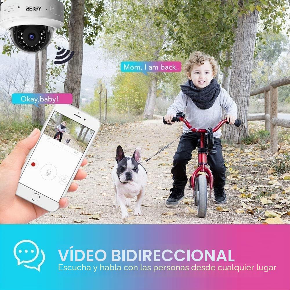 REIGY 3MP Cámara IP WiFi para Exteriores/Interiores, Cámara de Vigilancia a Prueba de Eexplosiones 1296P, Aplicación de Alarma de Visión Nocturna a Prueba de Ggua Compatible con iOS/Android
